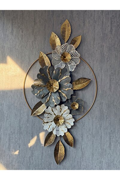 YASAR CONCEPT Ornabella Metal Duvar Panosu Tablosu Gri Beyaz Gold 68x134 Cm
