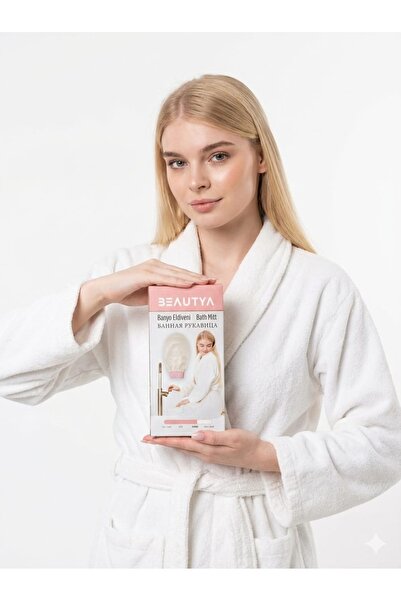 BEAUTYA 1 Adet Ekru Banyo Duş Kesesi Peeling Eldiveni %100 Floş Ipek Normal Ciltler Için
