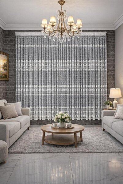 MİR BRODE TÜL PERDE GÜL DESENLİ TÜM ODALARA UYGUN 1/3 SIK PİLELİ