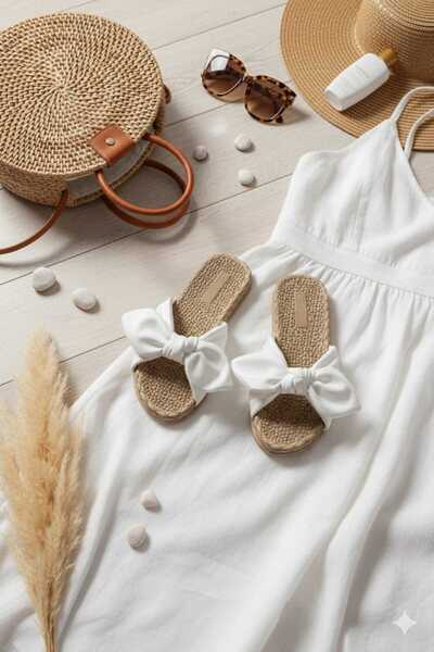 oliviashoes KADIN BEYAZ FİYONK KAYMAZ TABAN HAVUZ DENİZ PLAJ TERLİĞİ CODE 2924