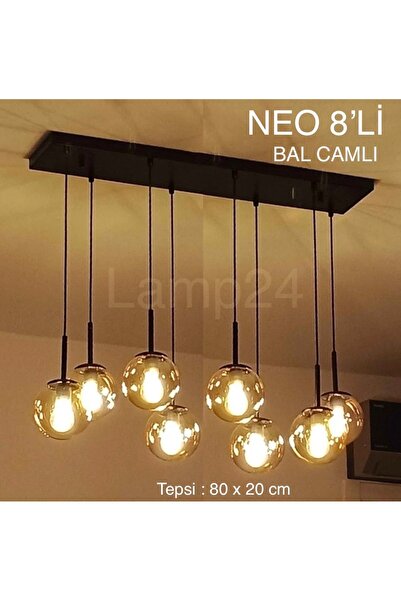 Lamp24 NEO SERİSİ 8’Lİ BAL CAMLI YEMEK MASASI AVİZESİ - ÇUBUKLU MODEL