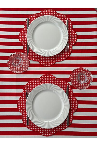 Han Deco 6’lı Kırmızı Pötikare Amerikan Servis ve Bardak Altlığı