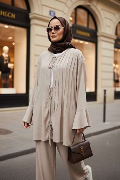 Aselim Hijap Moda Set de două piese casual din in brut - Set de tunică cu mân...