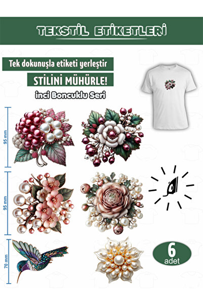 AGG Reklam Ütü ile Yapışan Kıyafet Etiketi İnci Boncuklu Seri 6Lı Set