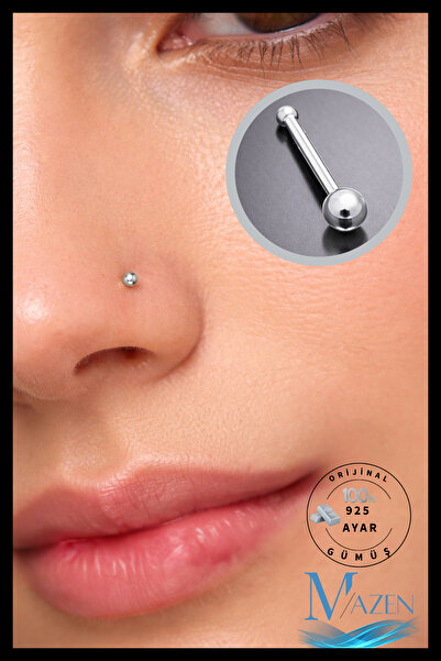 MAZEN Top Uçlu Hızma Burun Piercing | 925 Ayar Gümüş | Gümüş Renk | Minimal T...