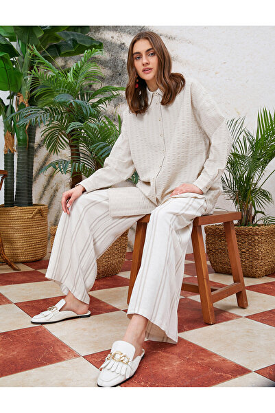 Koton Дамски раиран панталон в цвят екрю