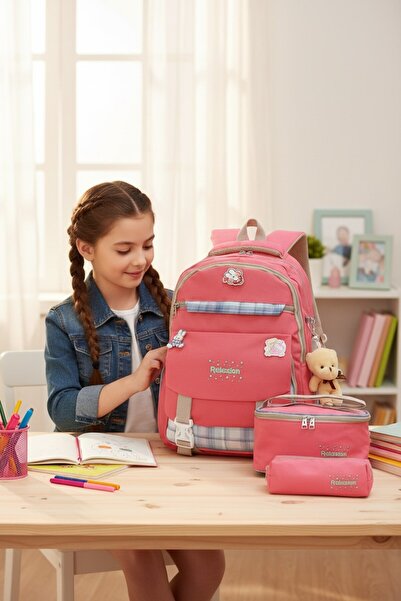 Relaxion 1396 Kore Tarzı Unisex Çocuk Üçlü Set İlkokul Sırt Çantası