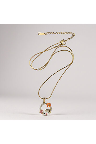 Gül İpek Moda Stainless Steel Adjustable Necklace with Hello Kitty Figure