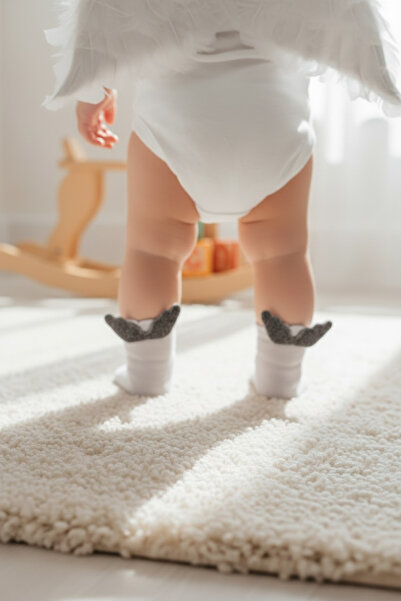 Soft and Baby جوارب رمادية لامعة بأجنحة الملاك