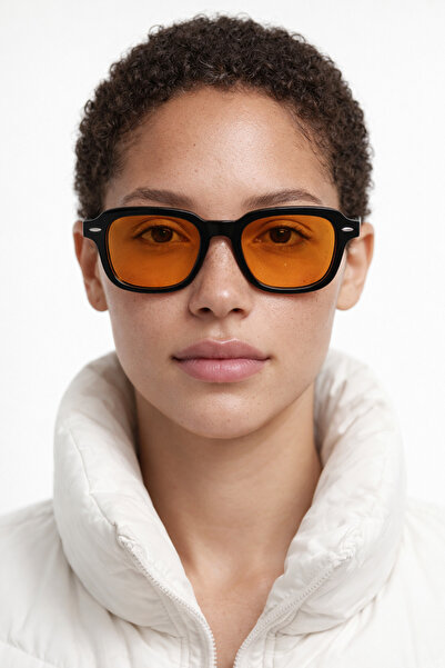 Houseofeyeris Embera — Black Frame Orange Lens Rectangular Sunglasses Uv400 U...