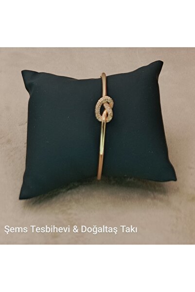 Şems Tesbihevi & Doğaltaş Takı Kadın Gold Çelik Kelepçe Bileklik Zirkon Taşlı...
