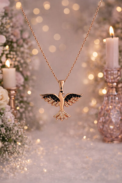 Siset Gümüş 925 Ayar Rose Kaplama Anka Kuşu Gümüş Kolye