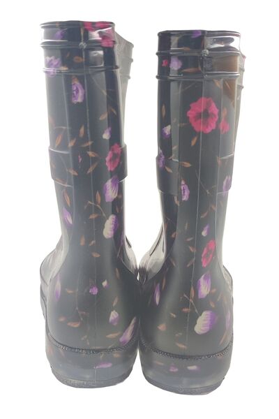 fafatara Women's Black Floral Waterproof Rain and Garden Boots – Lightweight Pvc Boots with Non-Slip Soles