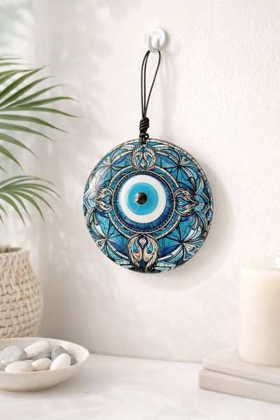 ADAMODART Nazar Boncuğu Gümüş Detaylı Cam Duvar Süsü