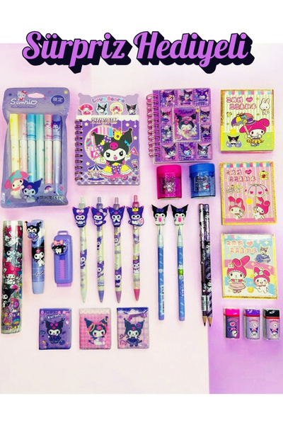 ÖZ OFİS Kuromi 30 Parça Kırtasiye Seti Uçlu , Kurşun & Fosforlu Kalem Silgi K...