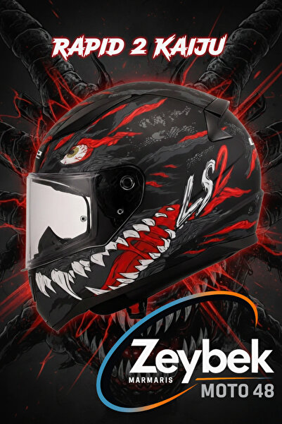 LS2 Rapid II Kaiju Özel Tasarım Full Face Kask - Canavar Desenli -