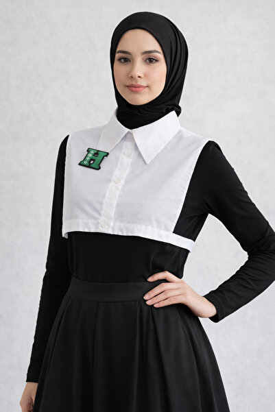 mirach H Harfli Beyaz Gömlek Yakası Beli Lastikli Yaka Gömlek Görünümlü Kolsu...