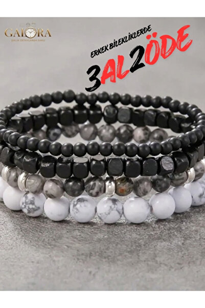 GALORA مجموعة أساور رجالية من الأحجار الطبيعية مكونة من 4 قطع - أوبسيديان، حج...