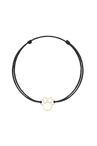 Bijuteria SORELLY Brățară din aur de 14k cu Minnie Mouse și șnur, cu dungi negre