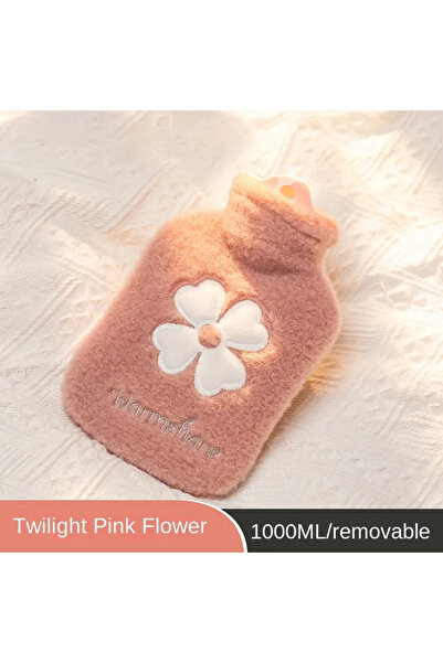 Choice قربة ماء ساخن من الفلانيل الوردي سعة 1000 مل، مدفأة لليدين، شتوية لطيف...