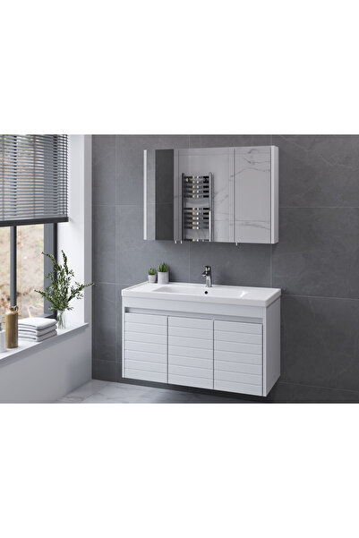 ROSEART BANYO LARİN2 BEYAZ 100 CM BANYO DOLABI SET HALİNDE ÜST MODÜL + ALT MO...