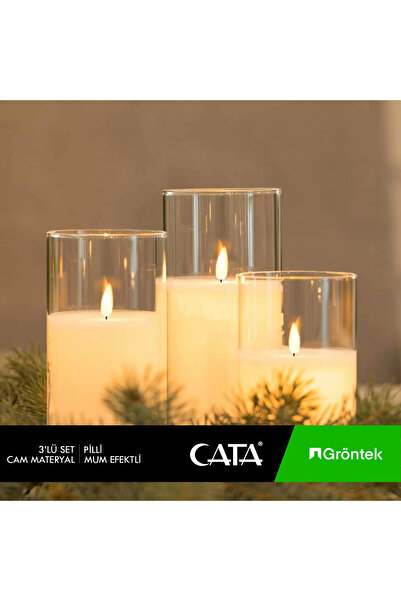 Cata 3'LÜ PİLLİ MUM SETİ - AMBİYANS VE SÜSLEME AYDINLATMASI