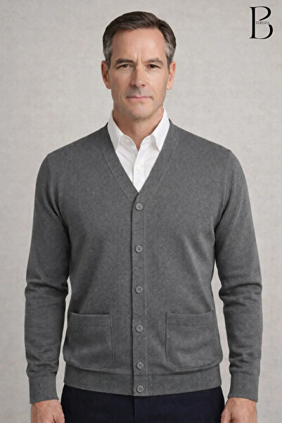 BURSPA سترة أبي شتوية من الصوف الناعم باللون الرمادي مع جيوب