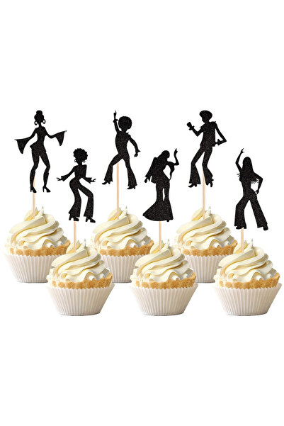 Choice ٢٤ قطعة زينة كب كيك على طراز الديسكو من السبعينيات، ٢٤ قطعة زينة كب كي...