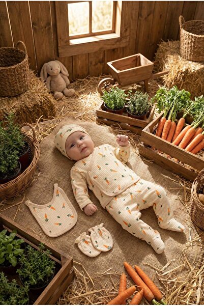 yukobaby bebeğiniz için en doğalı Bebek Havuçlu %100 Pamuk 5'li Yenidoğan Has...