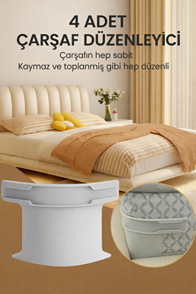 Parmeva Pratik Yatak Kenarı Nevresim Çarşaf Tutucu Aparat 4 lü Set