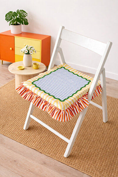 RİTMOHOME Çizgili Fırfırlı Marin, Vintage, Country, Iskandinav, Bohem 40x40 S...