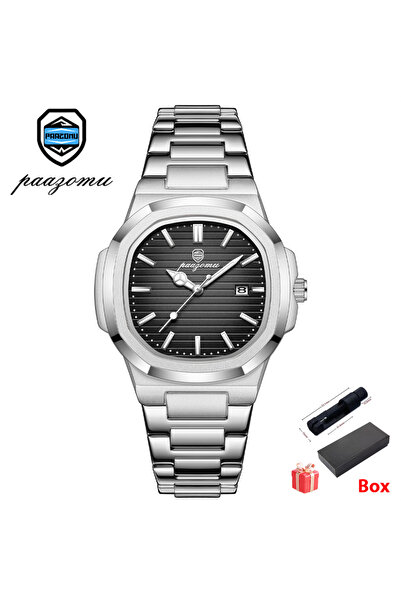 Choice ساعة بازومو الفاخرة باللونين الفضي والأسود، مناسبة لرجال الأعمال، مقاو...