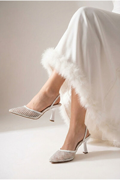 Savves Aria Women's Transparent Stone Detailed Pointed Toe Open Back Evening ...