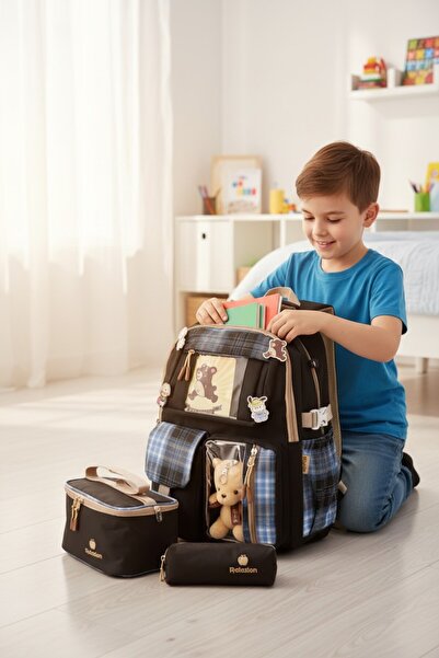 Relaxion Rlx-1395 3'lü Set Çocuk İlkokul çantası Kalemlikli Beslenme Çantalı ...
