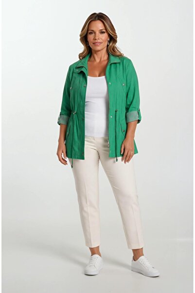 Spazio Oriente Dik Yaka Fermuarlı Çıtçıtlı Kaban YEŞİL