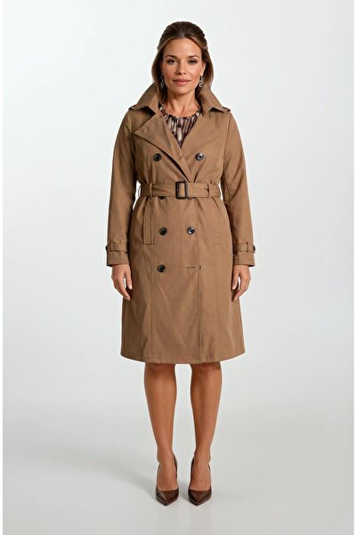 Spazio İmperatrice Kruvaze Yaka Kuşaklı Trençkot TABA
