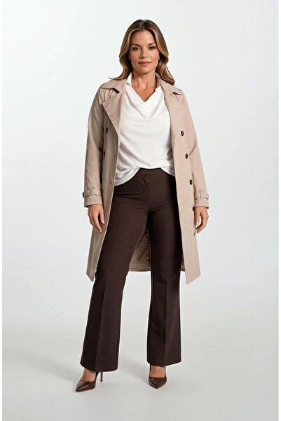 Spazio İmperatrice Kruvaze Yaka Kuşaklı Trençkot BEJ