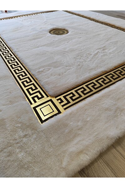 KuzeyCarpet Gold Varaklı Krem Renk Peluş Halı
