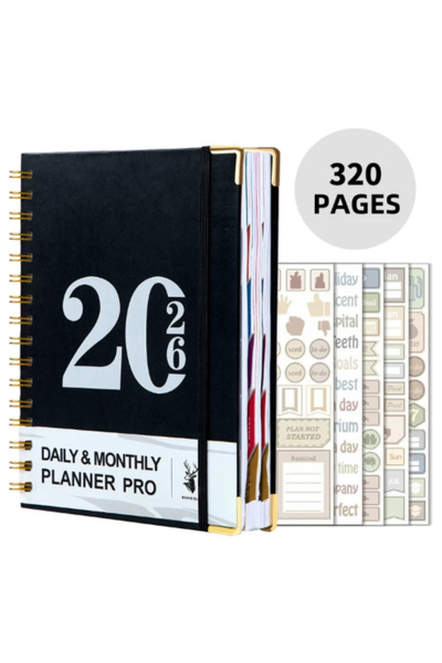 Choice مخطط أسود لعام 2026 - 320 صفحة - منظم أسبوعي وشهري لمدة 365 يومًا، مع ...