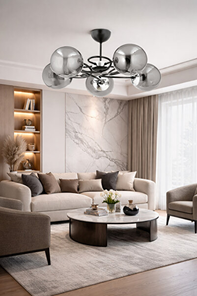 ESSLİGHT NARİN 5’Lİ AVİZE FÜME GLOB CAMLI MODERN DEKORATİF AYDINLATMA