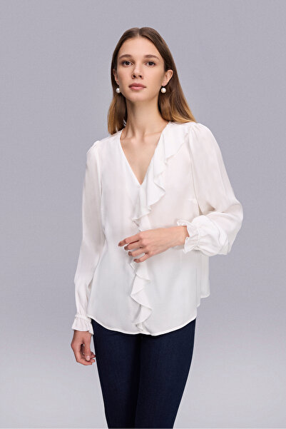 Naramaxx Fırfır Detaylı Ekru Saten Bluz