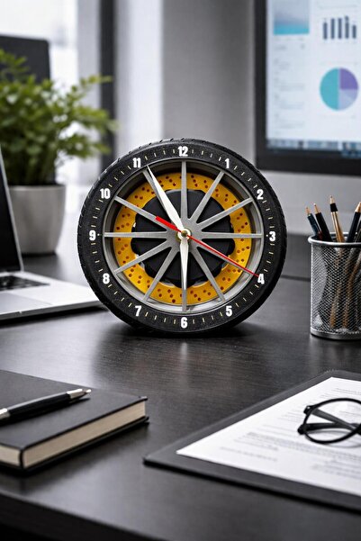 SONMEZSTORE 3D BASKI SPOR ARABA LASTİK ve FREN DİSKLİ MASA-DUVAR SAATİ ( 18x1...