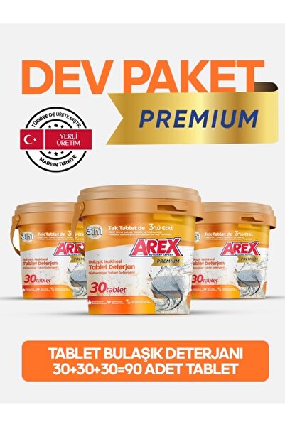 AREX Bulaşık Makinesi Tableti 30+30+30=90Yıkama (3 KUTU)