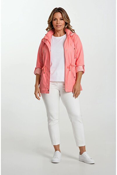 Spazio Goudot Kapüşonlu Mevsimlik Parka – Beli Büzgülü, Çıtçıt Detaylı PEMBE