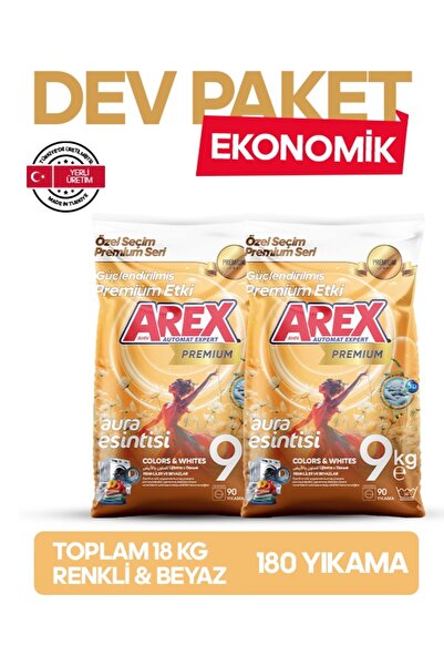 AREX "büyük Ekonomi Paketi ; Premium 18 Kg Toz Çamaşır Deterjanı, Renkli & Be...