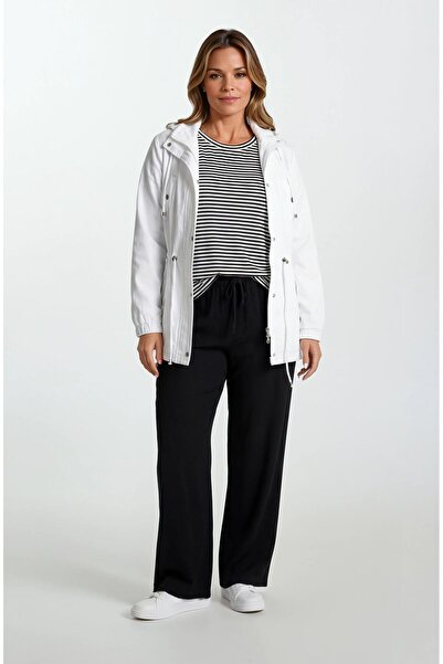 Spazio Goudot Kapüşonlu Mevsimlik Parka – Beli Büzgülü, Çıtçıt Detaylı BEYAZ