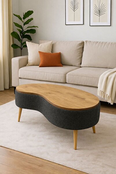 own home Vera Doğal Formlu Orta Sehpa, Teddy Kumaş Kaplamalı Ahşap Ayaklı Ort...