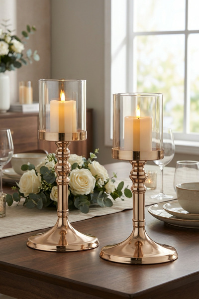 AbajurAksesuar Meliha Gold Çift Mumluk