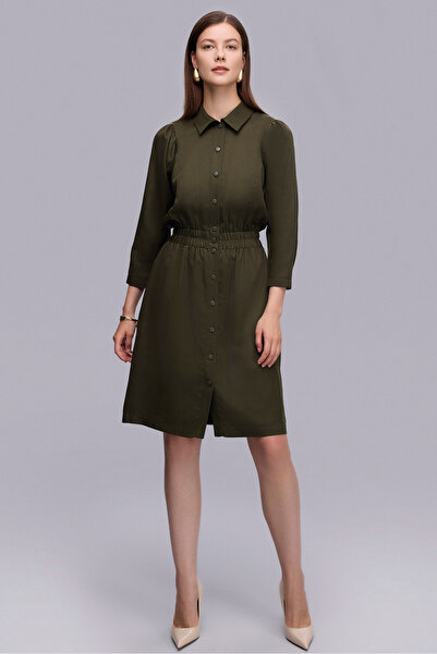 Naramaxx Çıtçıtlı Truvakar Kol Haki Elbise