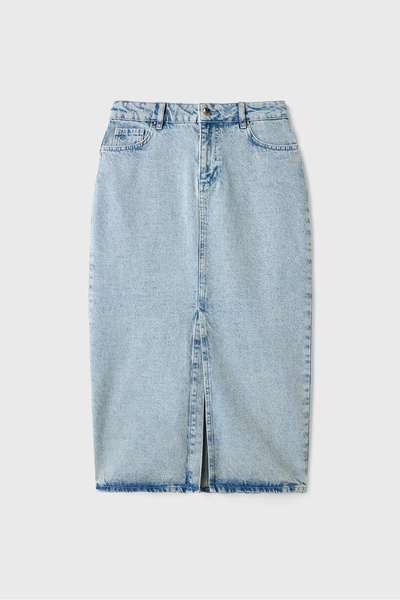 Naramaxx Yırtmaçlı Midi Boy Mavi Kot Etek